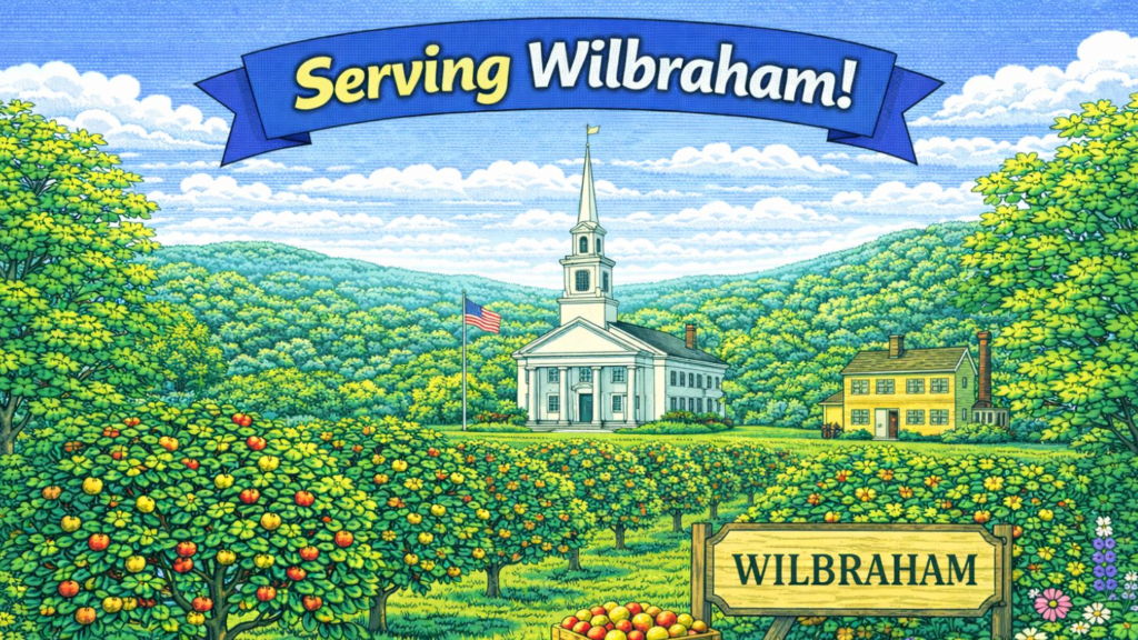Serving Wilbraham MA – Wilbraham United Church and apple orchards